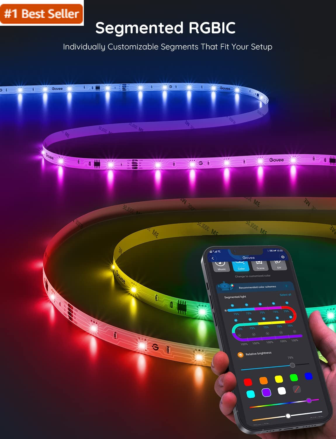 Govee RGBIC LED Strip Lights, Smart LED Lights for Bedroom, Bluetooth LED Lights
