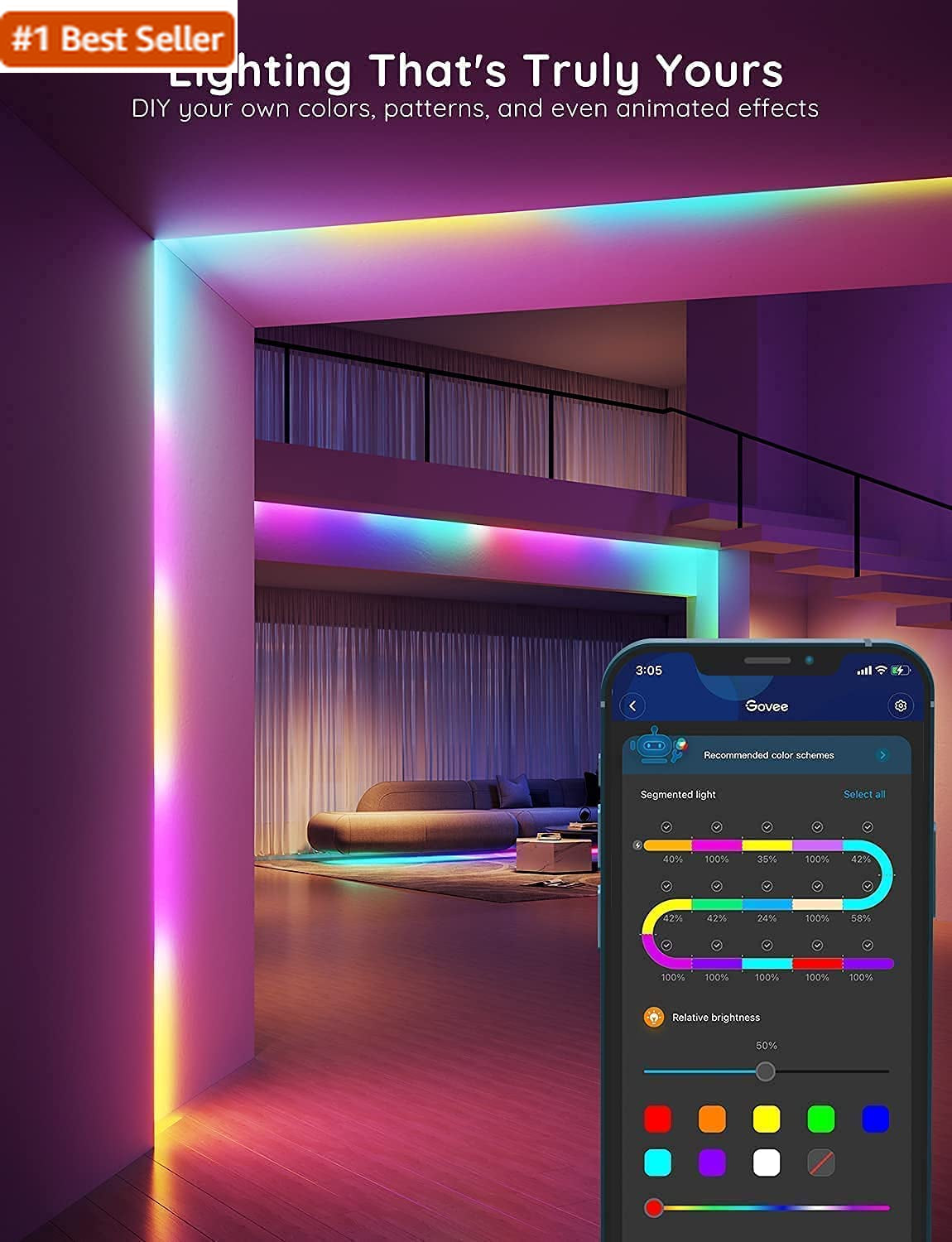 Govee RGBIC LED Strip Lights, Smart LED Lights for Bedroom, Bluetooth LED Lights
