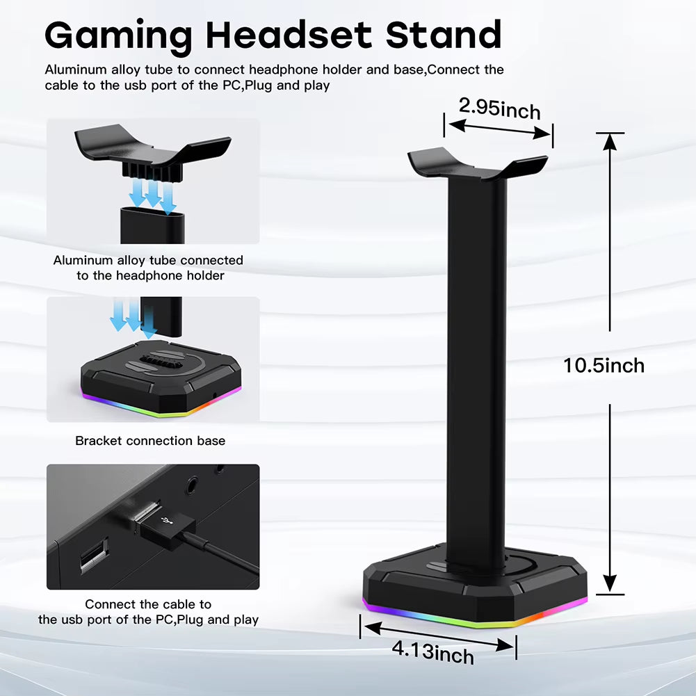 Headset Support Stand RGB Backlight Gaming Headset Holder Display Rack Aluminuim Alloy Desktop Earphone Hanger Vertical Bracket
