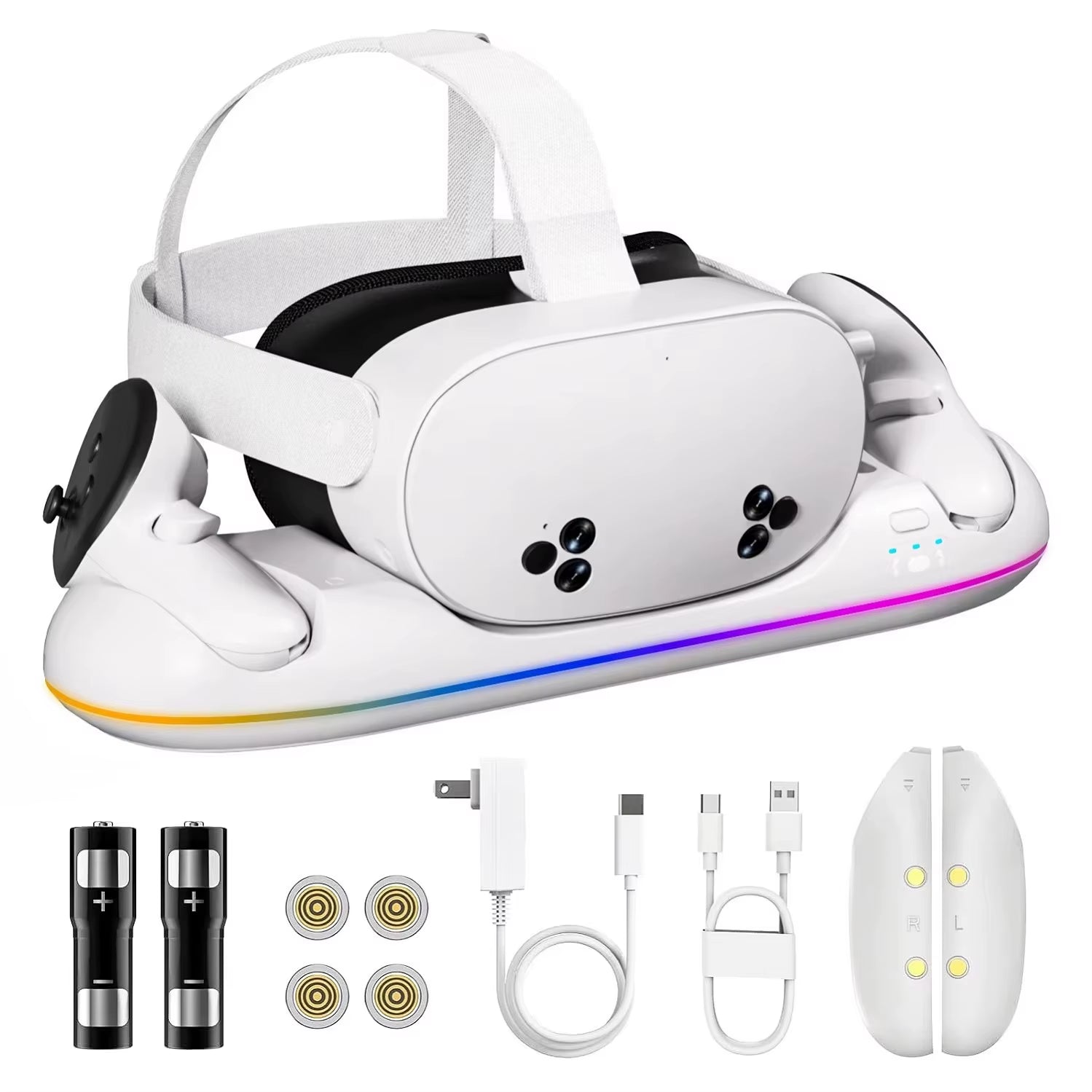 VR Headset Controller Charging Dock  VR Display Stand with 2 Rechargeable Batteries Charger Base
