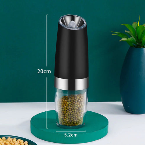 2 Pcs Electric Gravity Pepper and Salt Grinder Set, LED Light, Adjustable Coarseness, Battery Operated, Stainless Steel Black