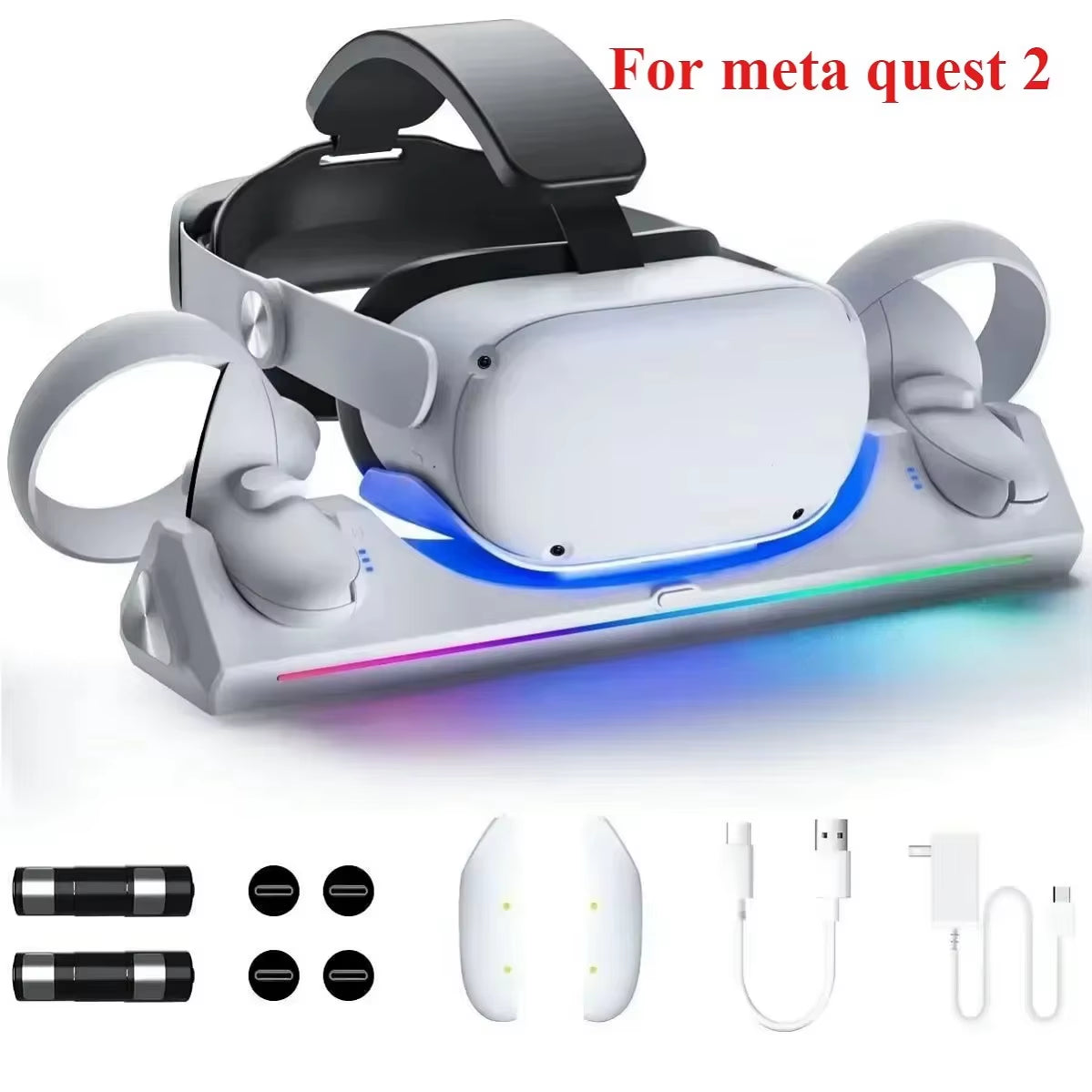 VR Headset Controller Charging Dock  VR Display Stand with 2 Rechargeable Batteries Charger Base