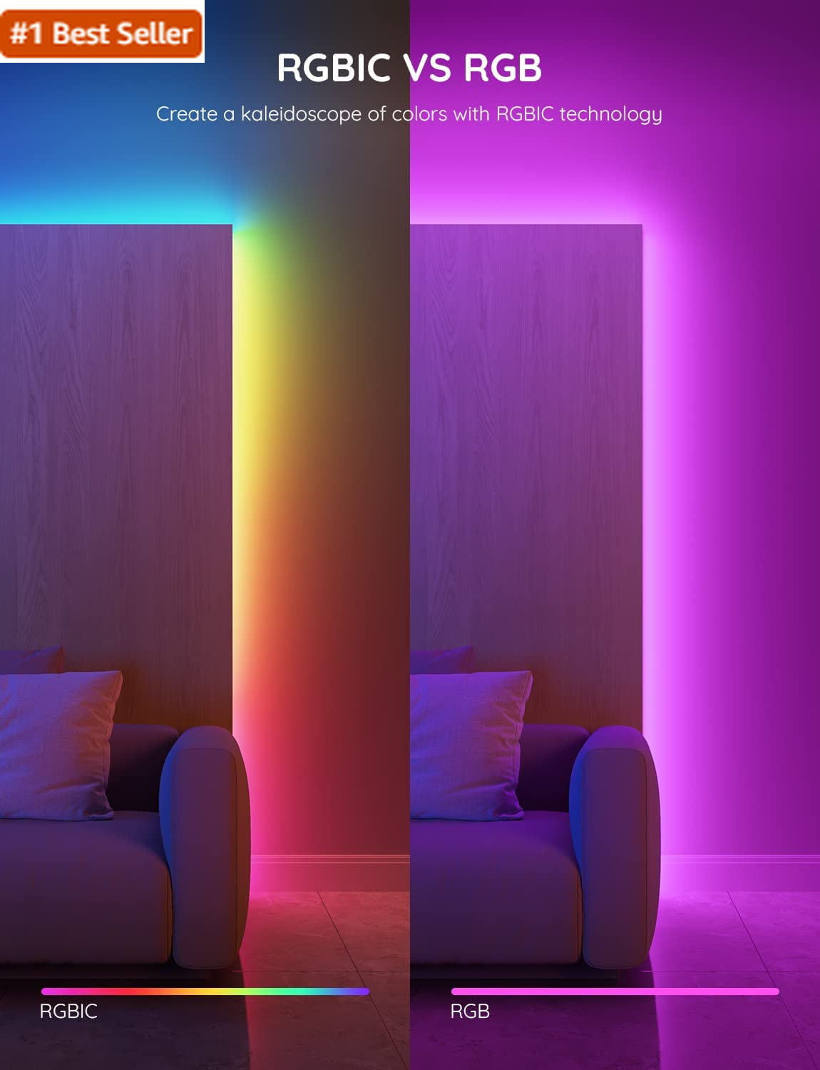 Govee RGBIC LED Strip Lights, Smart LED Lights for Bedroom, Bluetooth LED Lights