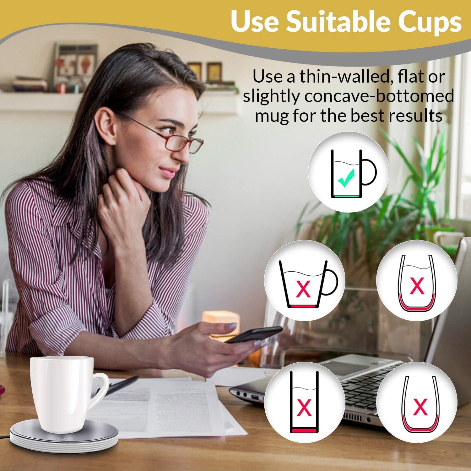 Heated Coffee Mug Warmer for Desk - Electric Cup Warmer for Desk, Candle Plate Melter Warmer with Timer, Coffee Lovers Gift Ideas, Coffee Accessories Office Gifts Tea Accessories - 120-140F (NO Mug)