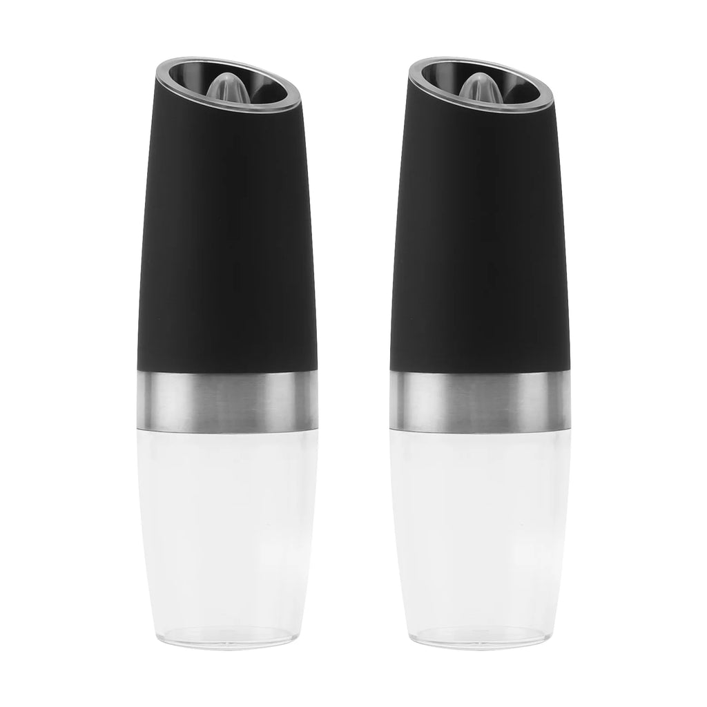 2 Pcs Electric Gravity Pepper and Salt Grinder Set, LED Light, Adjustable Coarseness, Battery Operated, Stainless Steel Black