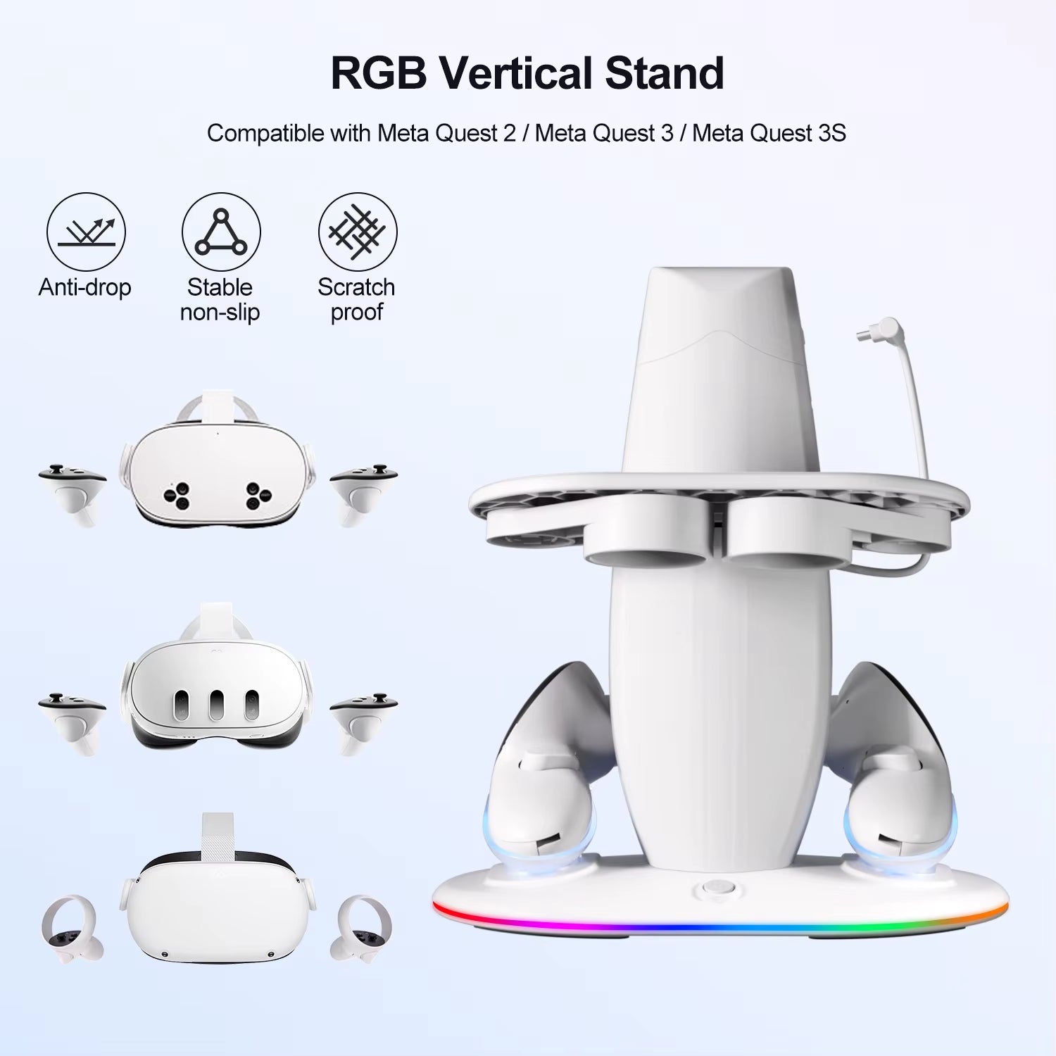 VR Headset Controller Charging Dock  VR Display Stand with 2 Rechargeable Batteries Charger Base