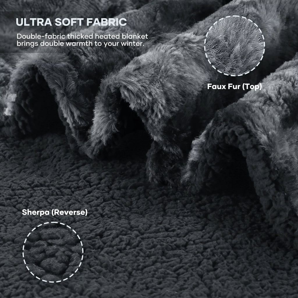 Electric Throw Blanket 50" X 60", Soft Faux Fur Heated Blanket with Large LED Display, 6 Heating Levels, 4 Hours Timer, Tie-Dye Black